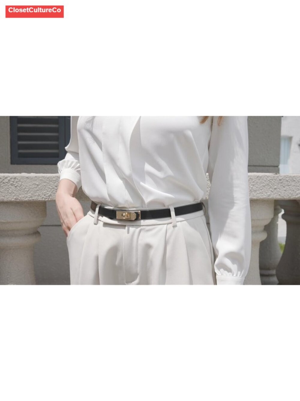 Women's Skinny Leather Belt Adjustable Dress Belt Gold Buckle - Picture 6 of 6